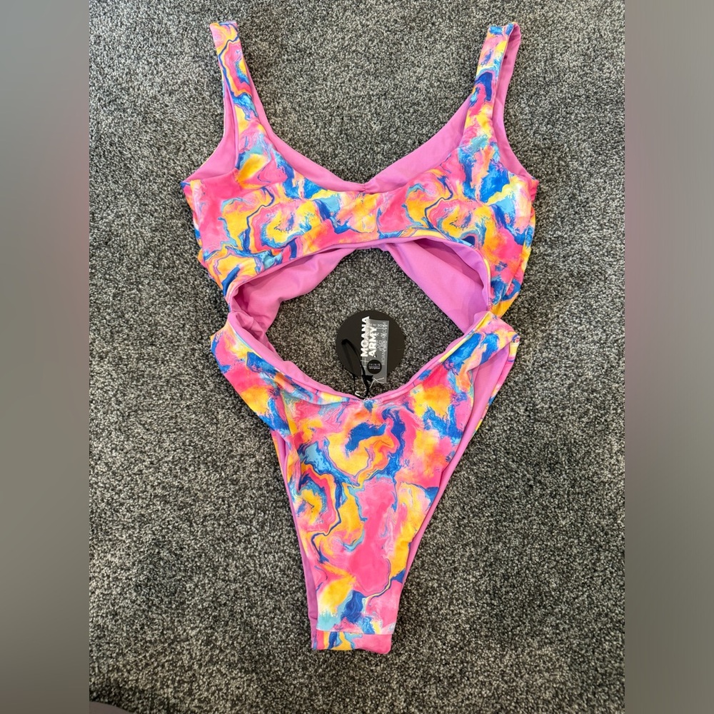 Moana Bikini Pink Multi Tie-Dye Cutout One-Piece Swimsuit View 6